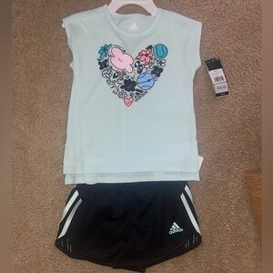Adidas Light Blue Graphic Tee and Black Shorts Set